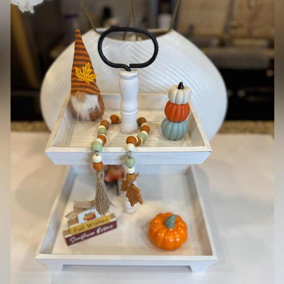 Classic Two-Tier White Wooden Tray For Decorations, Food For Entertaining NWT - Picture 1 of 7